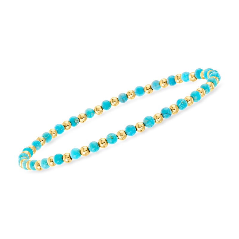 3mm Turquoise and 10kt Yellow Gold Bead Stretch Bracelet image number 0