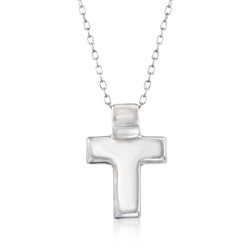 Sterling Silver Cross Pendant Necklace. 18&quot; image number 1