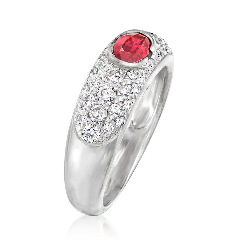 C. 1980 Vintage .65 Carat Garnet and .75 ct. t.w. Diamond Ring in 18kt White Gold. Size 8 image number 2