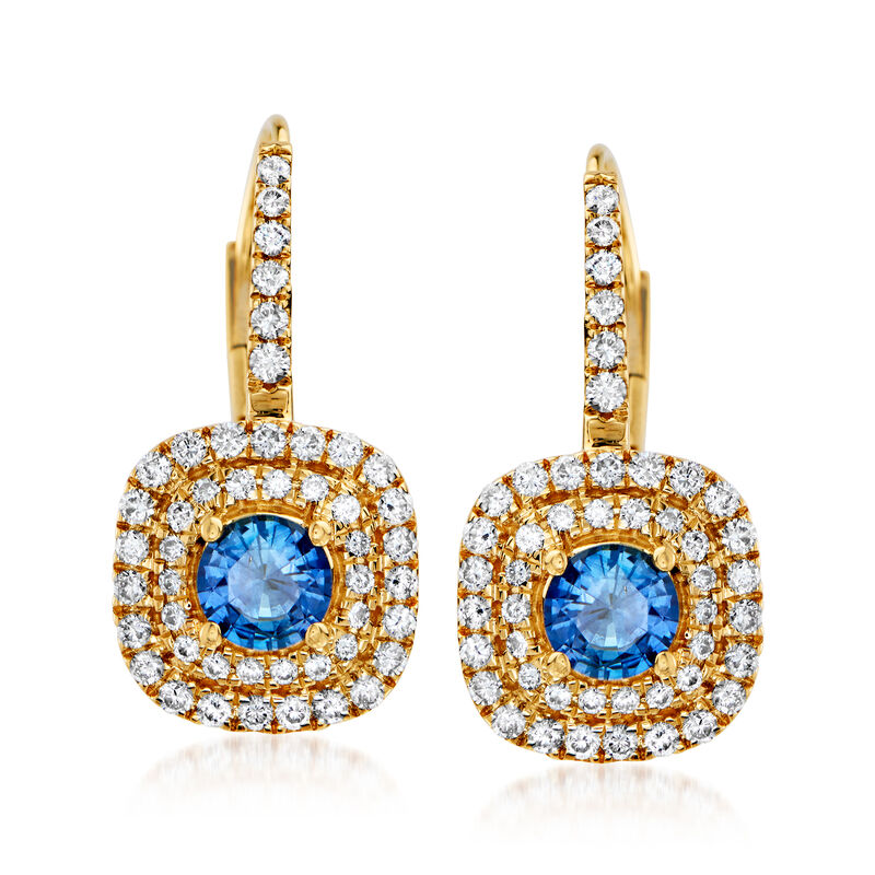 C. 1990 Vintage .80 ct. t.w. Sapphire and .75 ct. t.w. Diamond Earrings in 18kt Yellow Gold image number 0