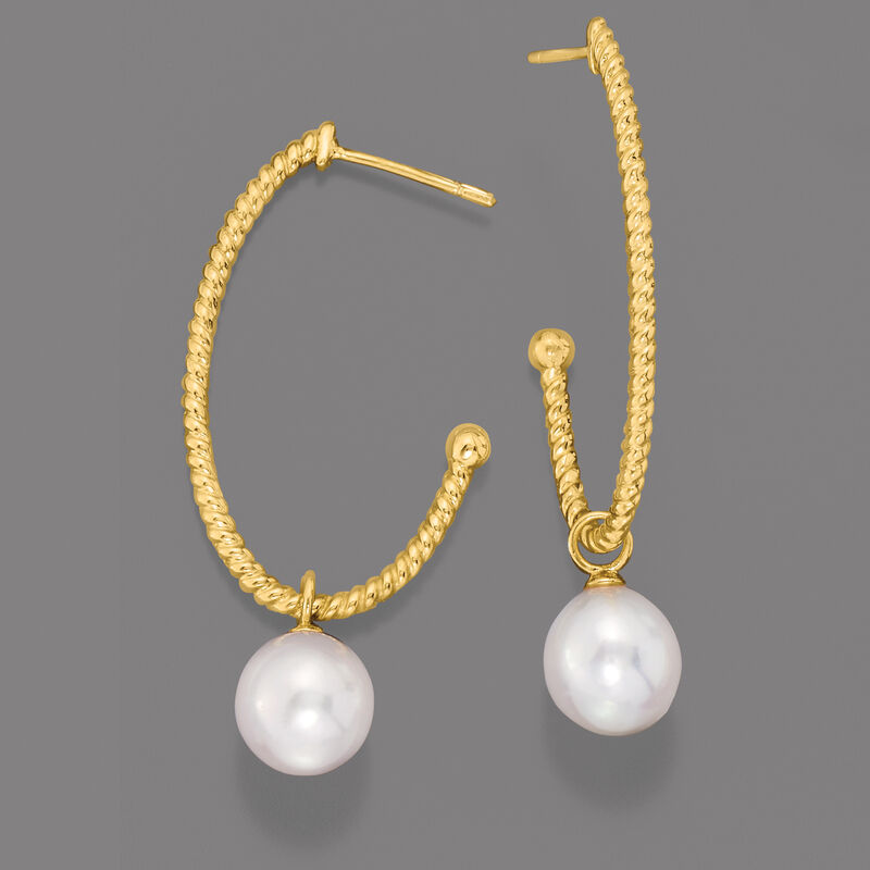8-8.5mm Cultured Pearl Drop Earrings in 18kt Gold Over Sterling image number 3