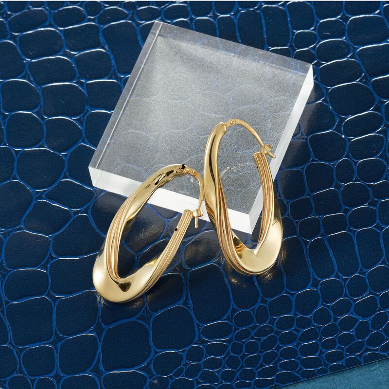 Italian 18kt Yellow Gold Twisted Oval Hoop Earrings. 1 5/8&quot; image number 2