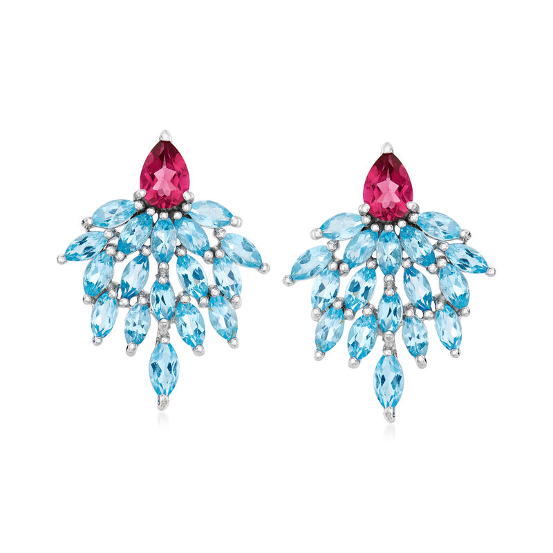7.22 ct. t.w. Sky Blue and Pink Topaz Drop Earrings in Sterling Silver image number 0