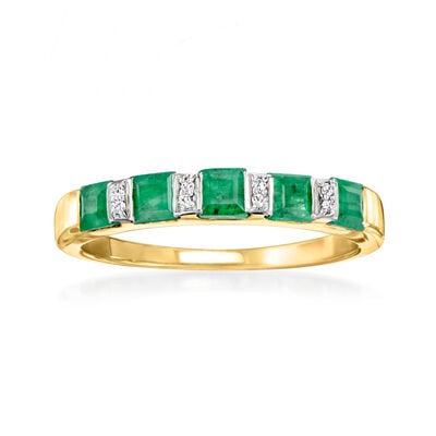 .70 ct. t.w. Emerald Ring with Diamonds in 18kt Gold Over Sterling .70 ct. t.w. Emerald Ring with Diamonds in 18kt Gold Over Sterling