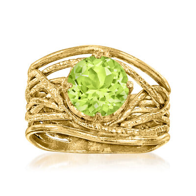 1.90 Carat Peridot Textured Openwork Ring in 18kt Gold Over Sterling
