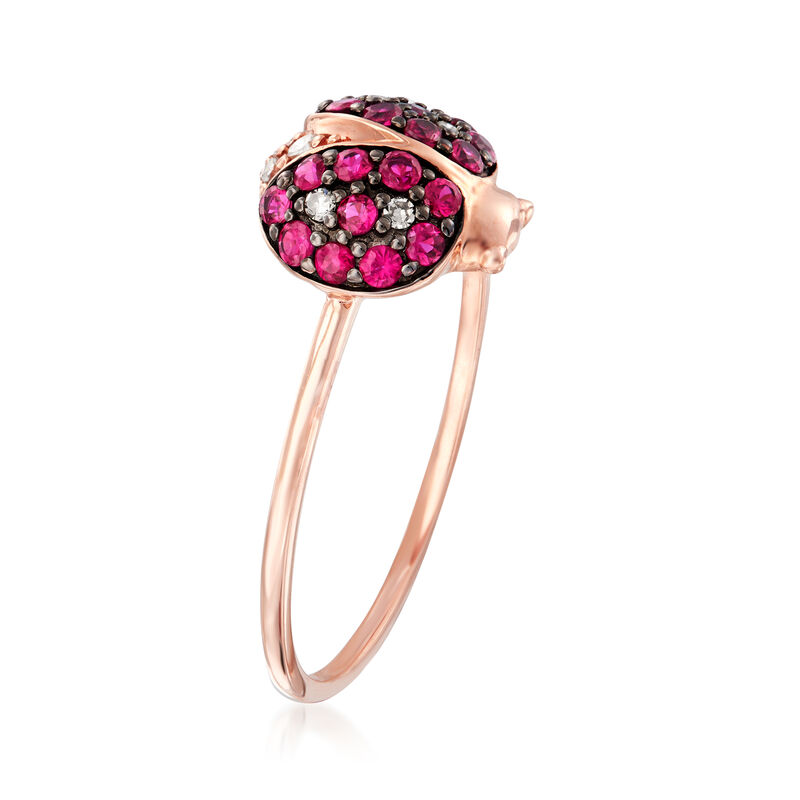.30 ct. t.w. Ruby and Diamond-Accented Ladybug Ring in 14kt Rose Gold image number 2