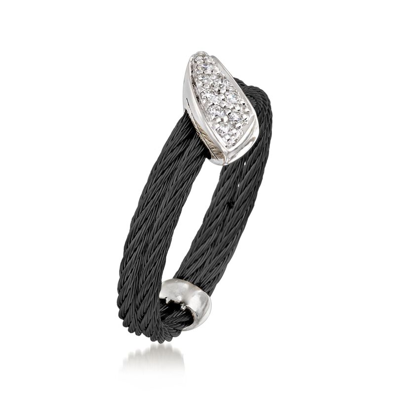 ALOR "Noir" Black Cable Ring With Diamond Accents and 18kt White Gold image number 2