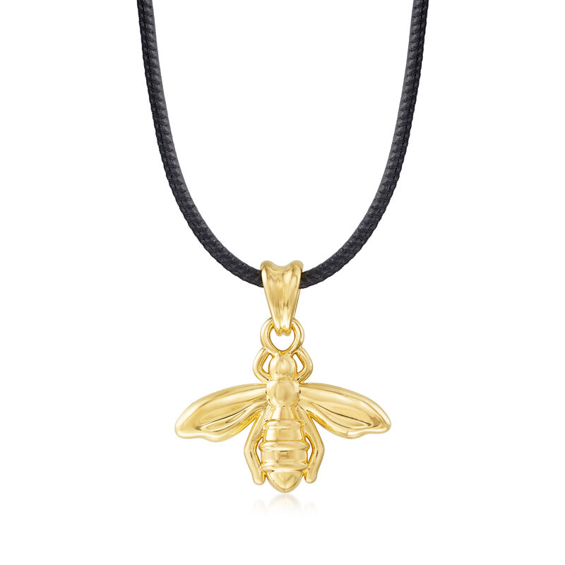 Italian Andiamo 14kt Yellow Gold Bee Pendant Necklace with Leather Cord image number 0