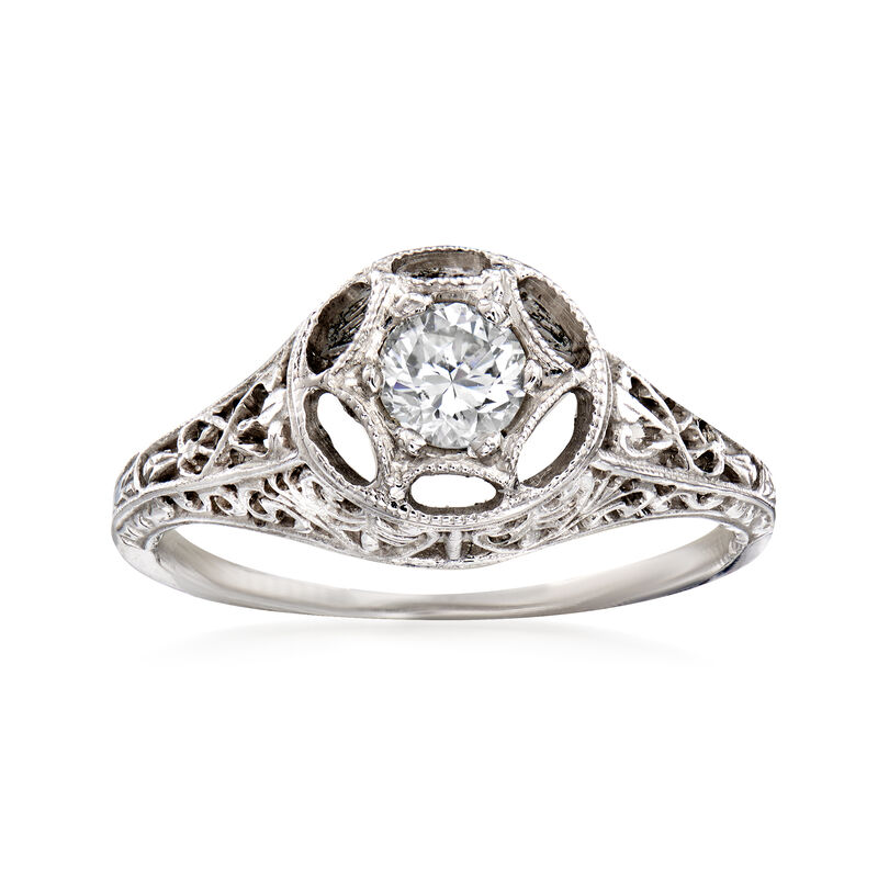 C. 2000 Vintage .30 Carat Diamond Filigree Ring in 14kt White Gold image number 0