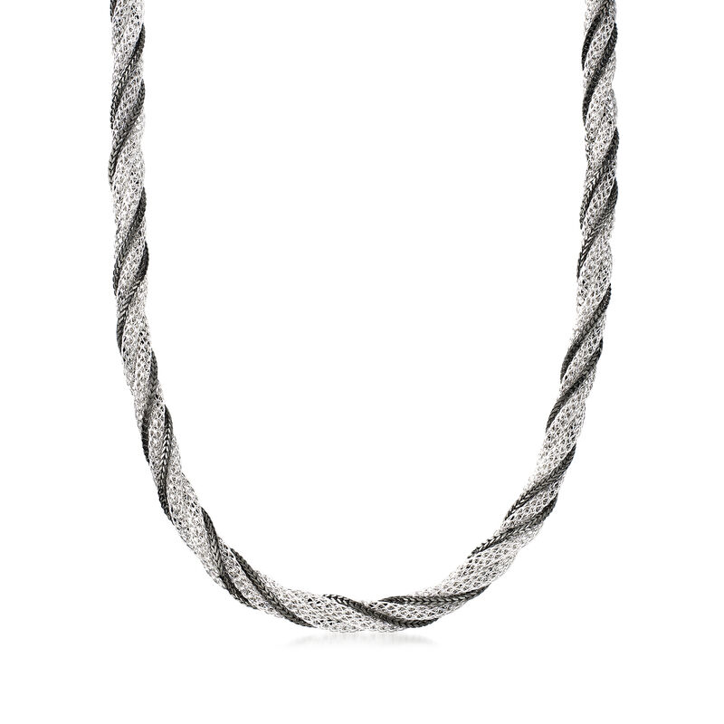 Italian Twisted Mesh Foxtail-Link Necklace in Sterling Silver with Black Rhodium image number 0