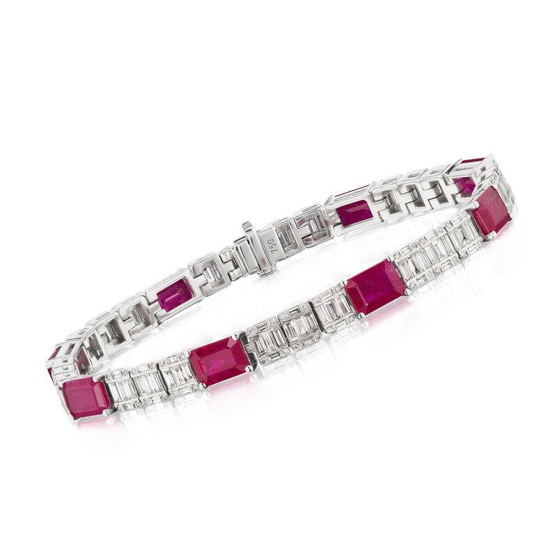 10.00 ct. t.w. Ruby and 3.25 ct. t.w. Diamond Bracelet in 18kt White Gold. 6.75&quot; image number 0
