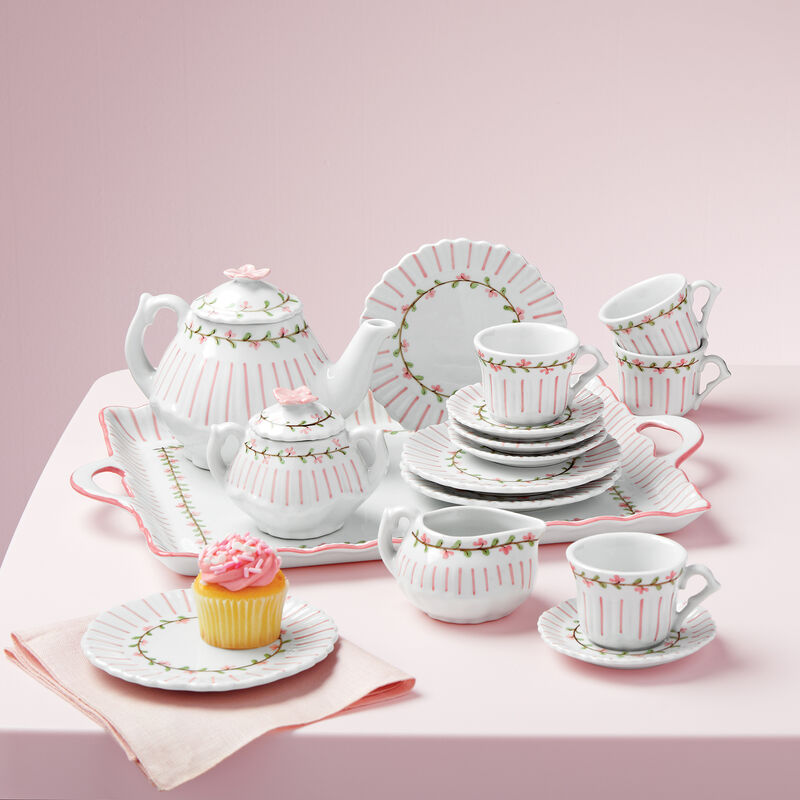 Child's Porcelain Rose Pinstripe Tea Set image number 0
