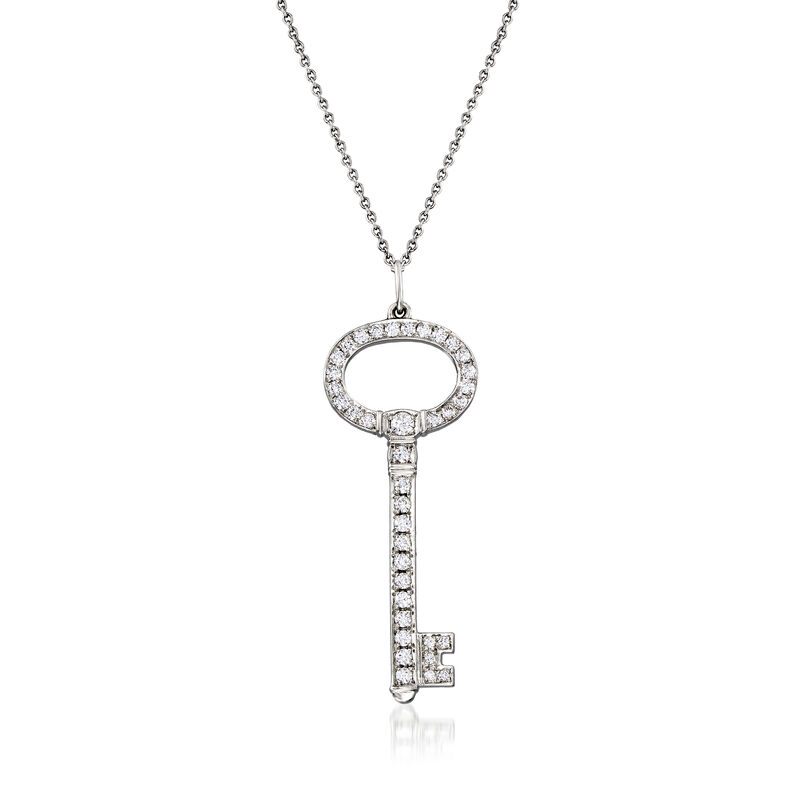 C. 1990 Vintage Tiffany Jewelry .75 ct. t.w. Diamond Key Pendant Necklace in Platinum image number 0