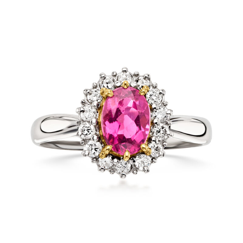 C. 1990 Vintage .81 Carat Pink Tourmaline Ring with .31 ct. t.w. Diamonds in Platinum. Size 7 image number 0