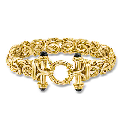 14kt Yellow Gold-Plated Byzantine Bracelet with Onyx