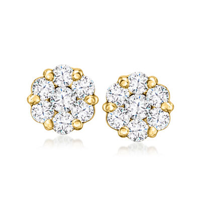 1.00 ct. t.w. Diamond Cluster Earrings in 14kt Yellow Gold