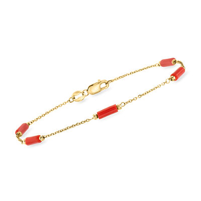Italian Red Coral Bead Station Bracelet in 18kt Yellow Gold