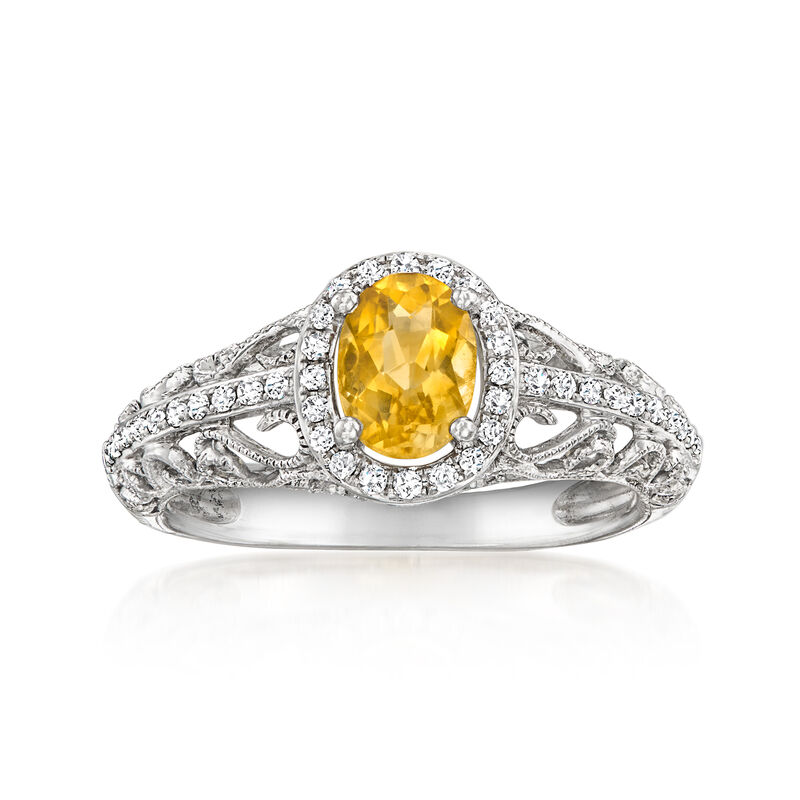 C. 1990 Vintage .74 Carat Citrine Ring with .17 ct. t.w. Diamonds in 18kt White Gold. Size 7 image number 0