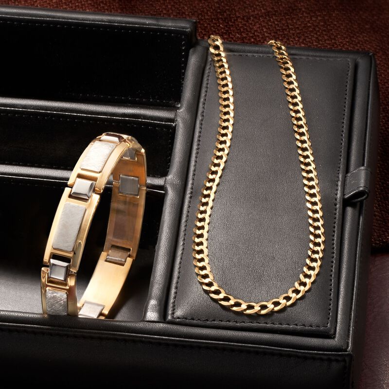 Men's Two-Tone Stainless Steel Textured and Polished Link Bracelet. 8.5&quot; image number 2