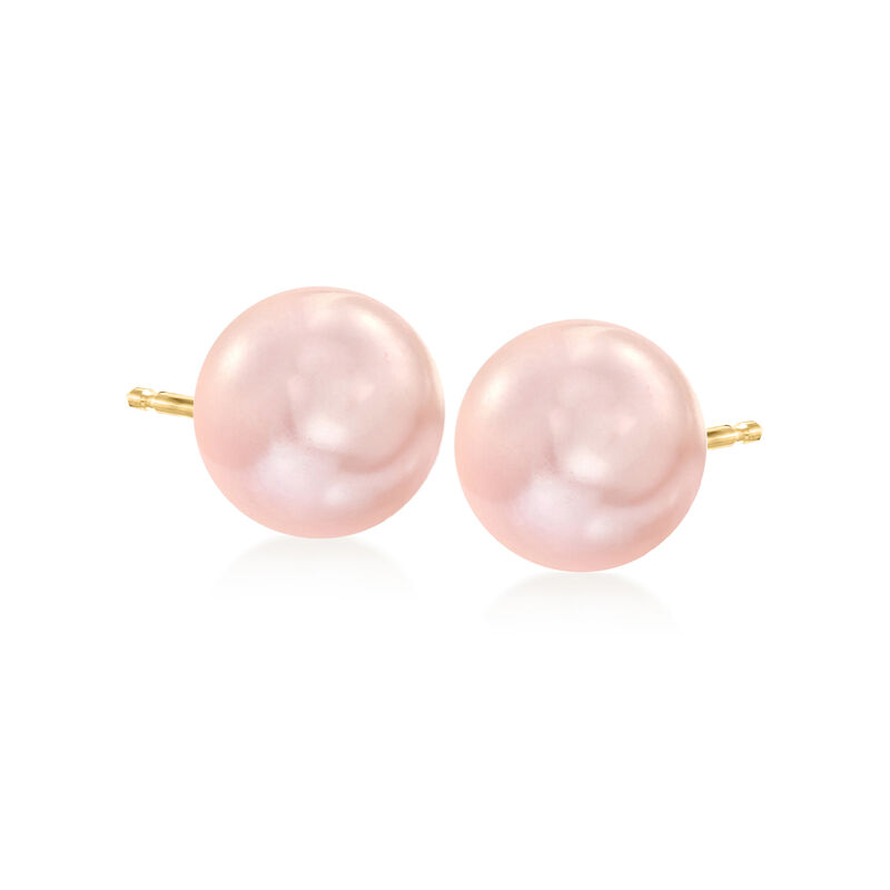 10-11mm Pink Cultured Pearl Stud Earrings in 14kt Yellow Gold image number 0