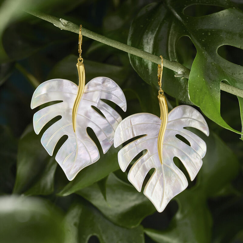 Mother-of-Pearl Leaf Drop Earrings in 18kt Gold Over Sterling image number 2
