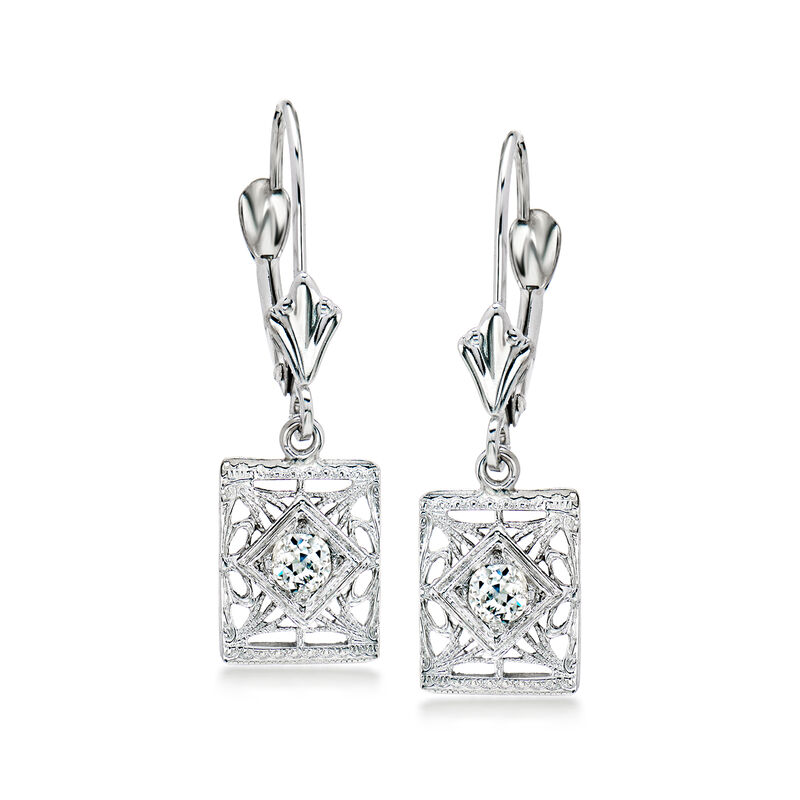 C. 1980 Vintage .22 ct. t.w. Diamond Openwork Drop Earrings in 14kt White Gold image number 0