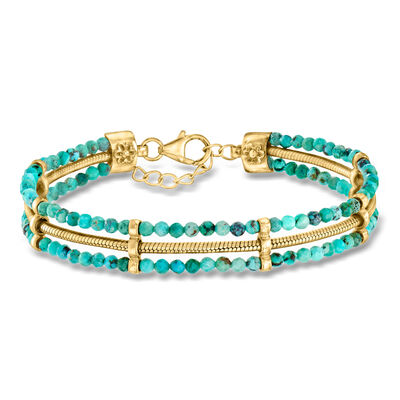 Turquoise and Snake-Chain Bracelet in 18kt Gold Over Sterling