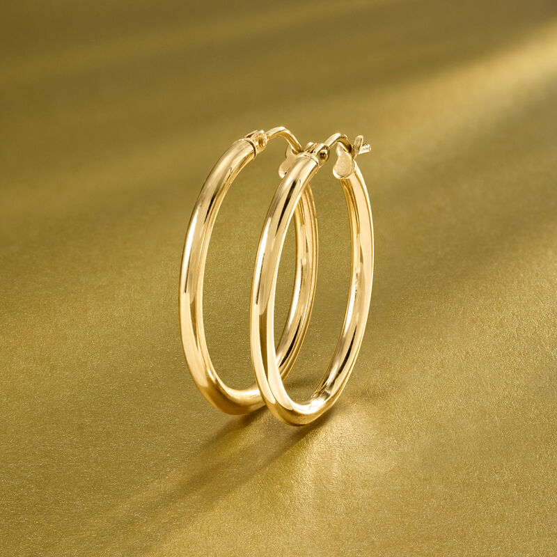 Italian 2mm 14kt Yellow Gold Hoop Earrings. 1" image number 2