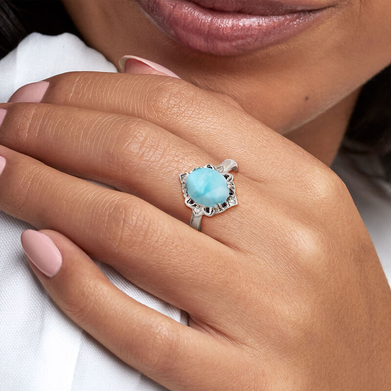 Larimar Ring with Diamonds in Sterling Silver image number 1