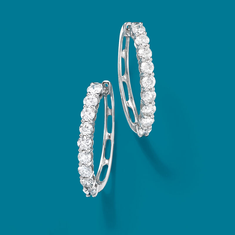 3.00 ct. t.w. Diamond Hoop Earrings in 14kt White Gold. 1&quot; image number 4
