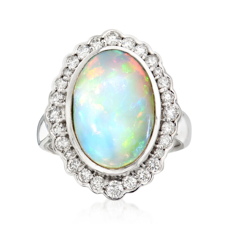 Opal and .70 ct. t.w. Diamond Ring in 14kt White Gold image number 0