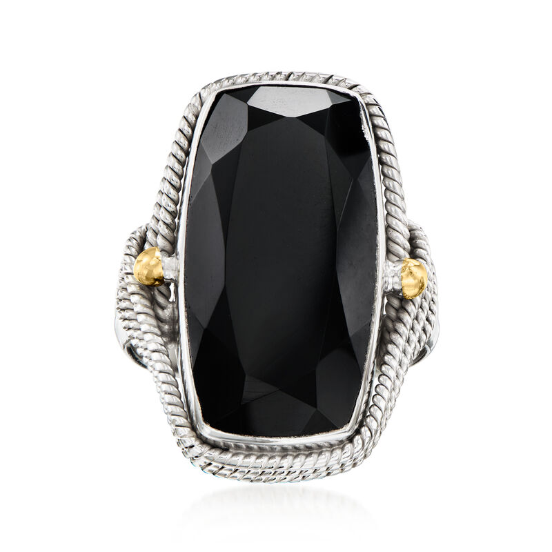 Onyx Roped-Edge Ring in Sterling Silver with 18kt Gold Over Sterling image number 0