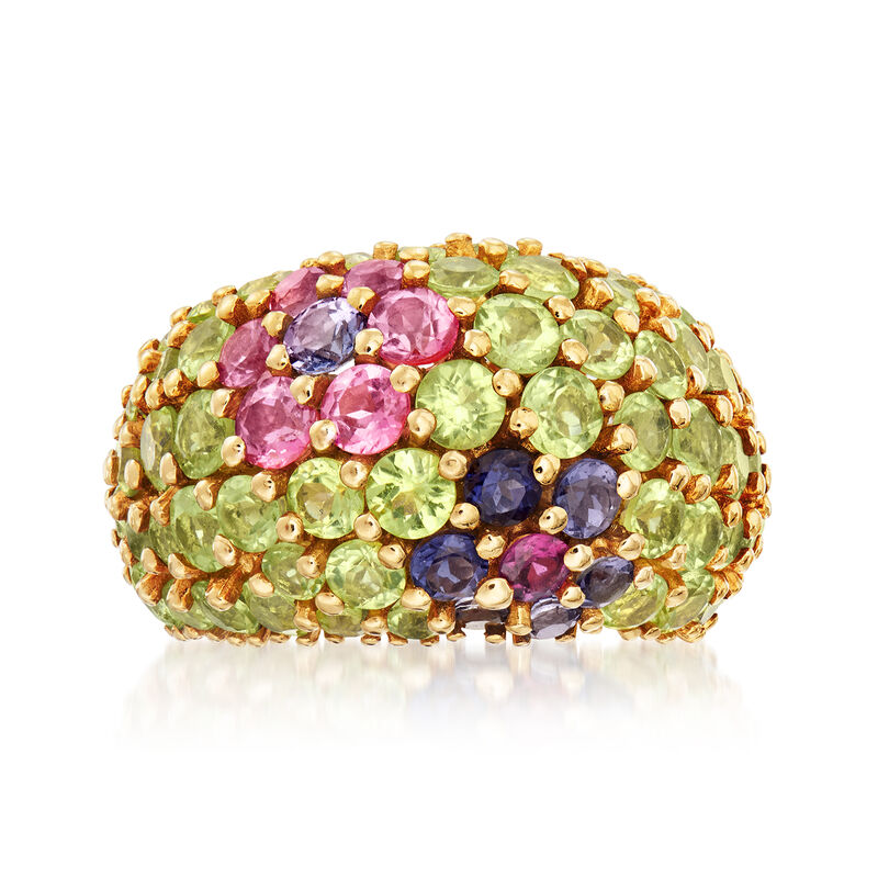 C. 1980 Vintage 7.60 ct. t.w. Multi-Gemstone Flower Ring in 18kt Yellow Gold image number 0
