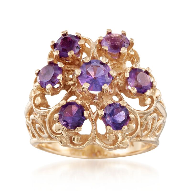 C. 1980 Vintage 1.40 ct. t.w. Amethyst Scrollwork Ring in 14kt Yellow Gold. Size 3.5 image number 0
