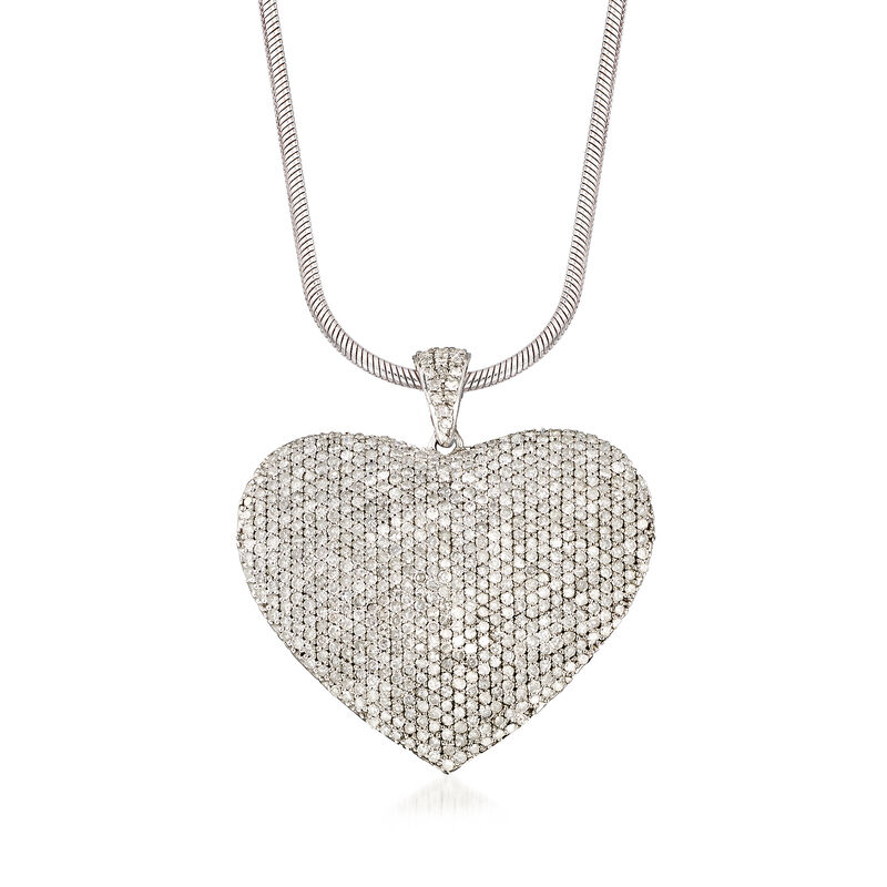 5.00 ct. t.w. Pave Diamond Heart Pendant Necklace in Sterling Silver. 18&quot; image number 1