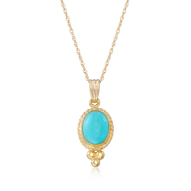 Turquoise Roped-Edge Pendant Necklace in 14kt Yellow Gold image number 0