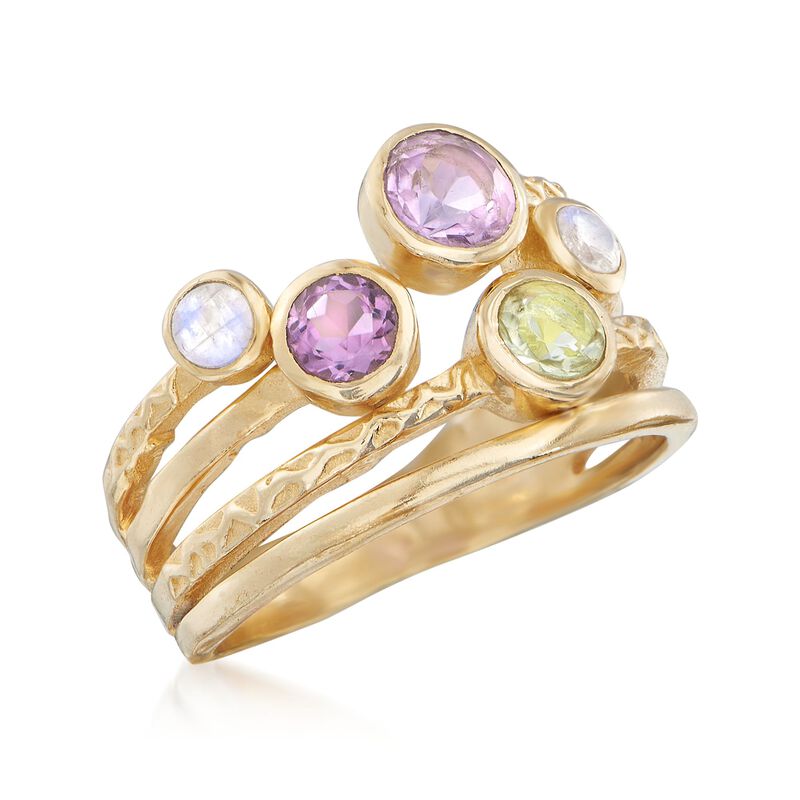 Moonstone, 7.00 ct. t.w. Amethyst and 3.00 Carat Green Prasiolite Ring in 18kt Gold Over Sterling image number 3