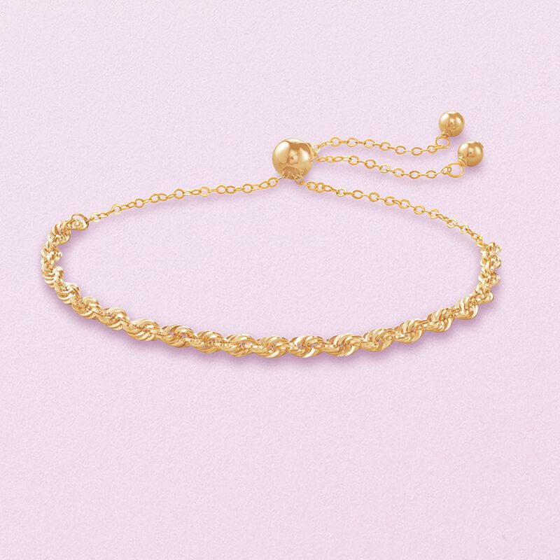 14kt Yellow Gold Rope Chain Bolo Bracelet image number 5