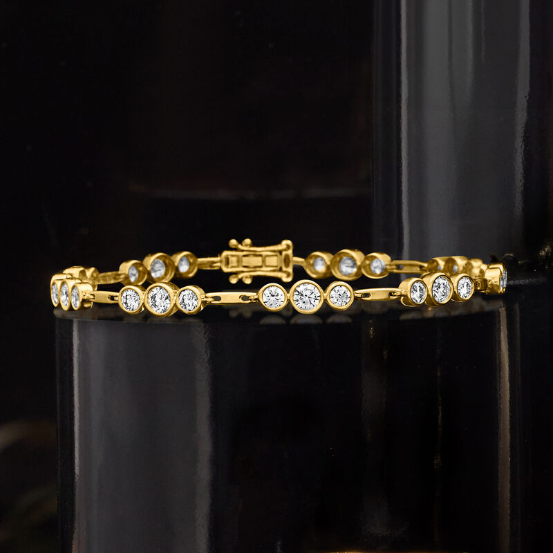 3.00 ct. t.w. Bezel-Set Lab-Grown Diamond Station Bracelet in 14kt Yellow Gold image number 3