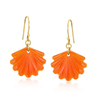 Carved Carnelian Seashell Drop Earrings in 18kt Gold Over Sterling