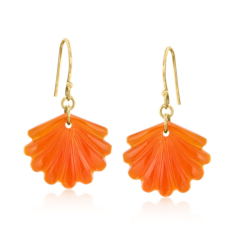 Carved Carnelian Seashell Drop Earrings in 18kt Gold Over Sterling  image number 0