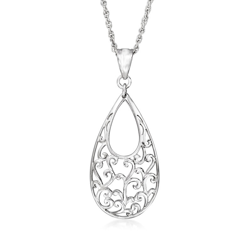 Sterling Silver Filigree Jewelry Set: Drop Earrings and Pendant Necklace. 18&quot; image number 3