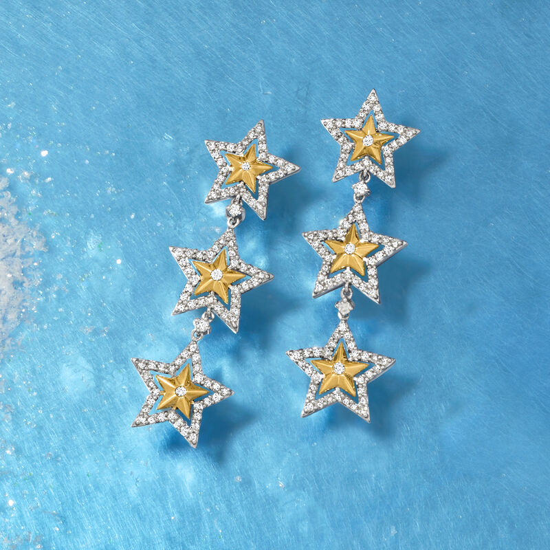 1.28 ct. t.w. Diamond Star Drop Earrings in 14kt Two-Tone Gold image number 2