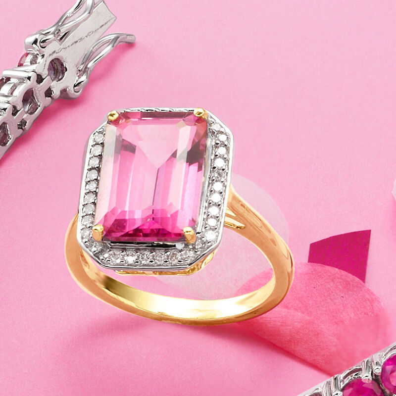 6.50 Carat Pink Topaz and .23 ct. t.w. Diamond Ring in 14kt Yellow Gold image number 4