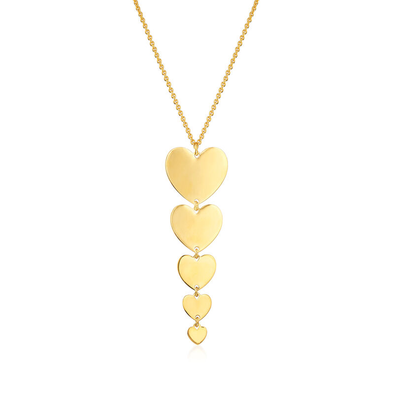 Italian 18kt Gold Over Sterling Five-Heart Drop Necklace. 18&quot; image number 1
