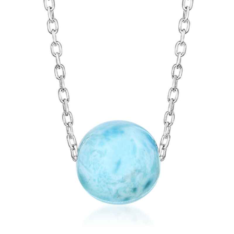 8-8.5mm Larimar Bead Necklace in Sterling Silver. 18&quot; image number 0
