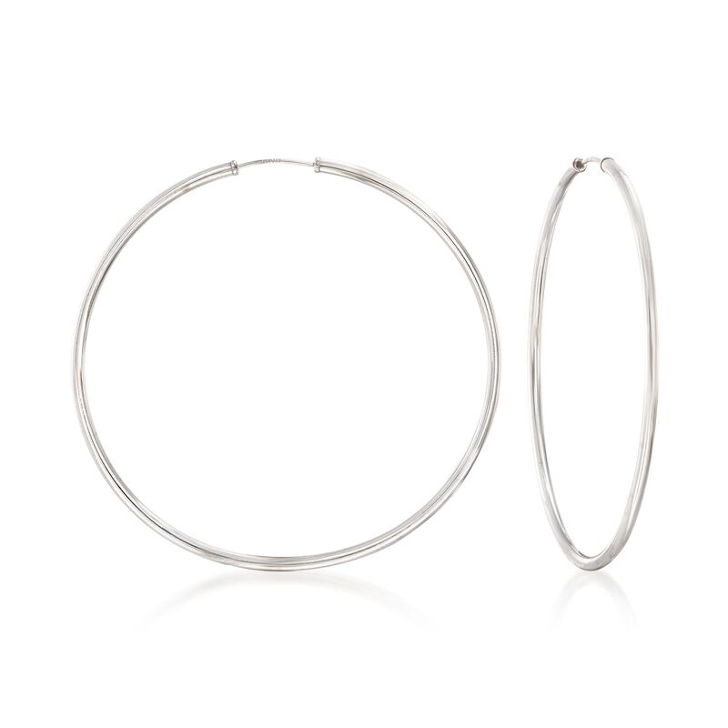 2mm 14kt White Gold Endless Hoop Earrings. 2 1/4&quot; image number 0