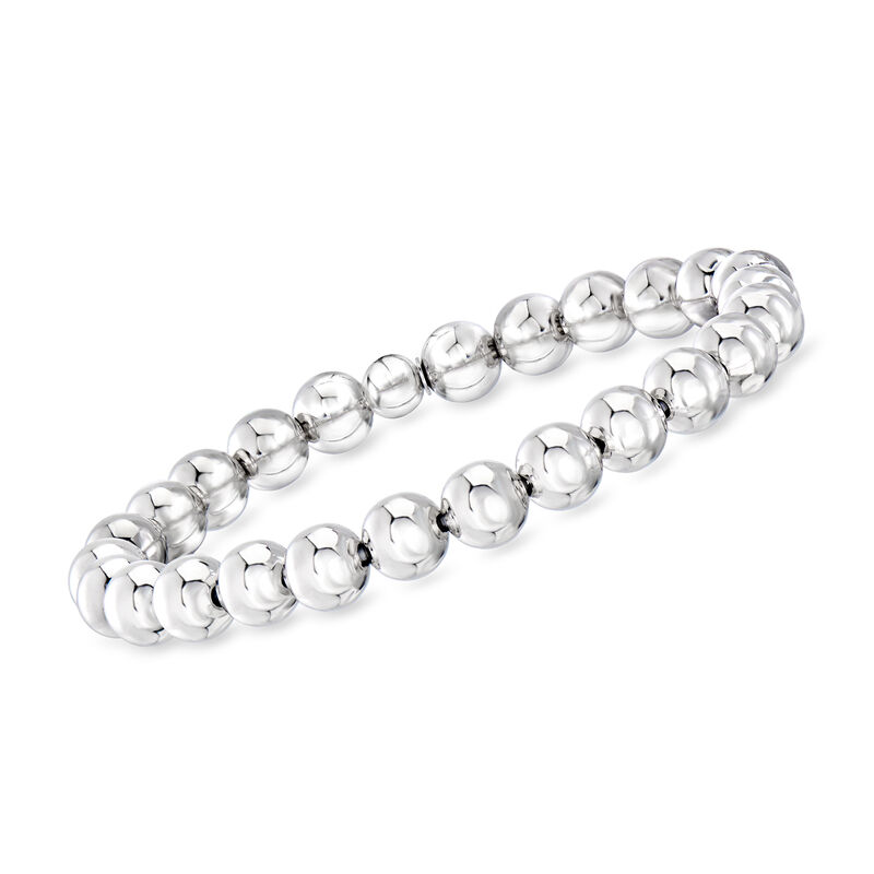 Italian 8mm Sterling Silver Bead Stretch Bracelet image number 0