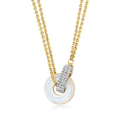 Mother-of-Pearl Circle Necklace with .10 ct. t.w. Lab-Grown Diamonds in 18kt Gold Over Sterling