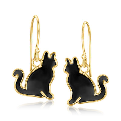 Onyx Cat Drop Earrings in 18kt Gold Over Sterling